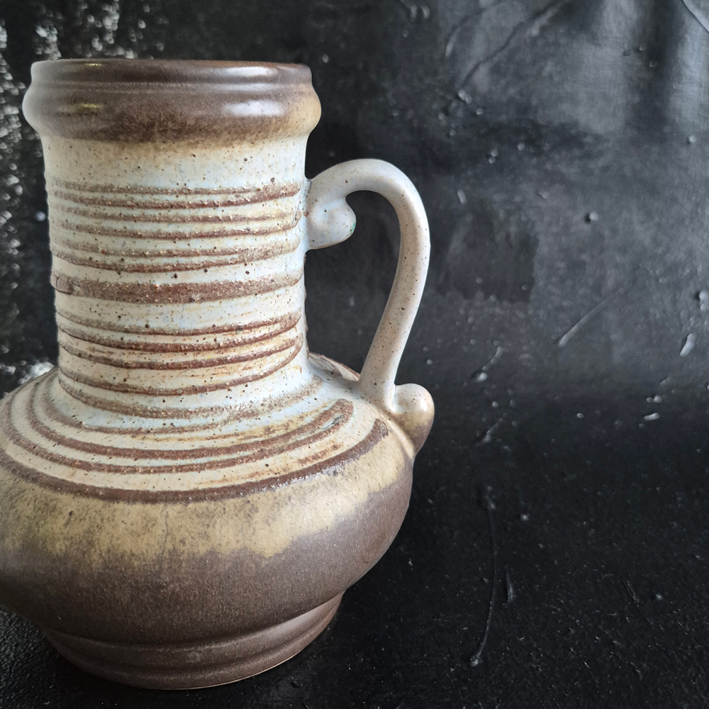 vintage VAS med hänkel, Strehla GDR, beige-brun glasyr, h 14,5 cm - 3