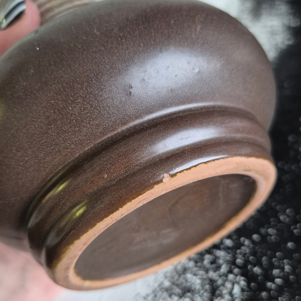 vintage VAS med hänkel, Strehla GDR, beige-brun glasyr, h 14,5 cm - 7