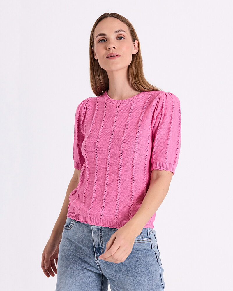 Jumper Mora kort ärm randig stickning rosa
