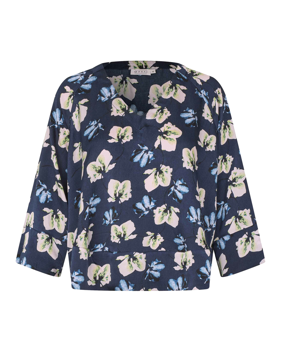 Blus Benika v-ringad blå blommig - 5