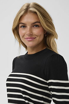 Saint Tropez Mila Striped Pullover LS  Black Seedpearl Stripe