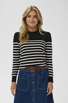 Saint Tropez Mila Striped Pullover LS  Black Seedpearl Stripe