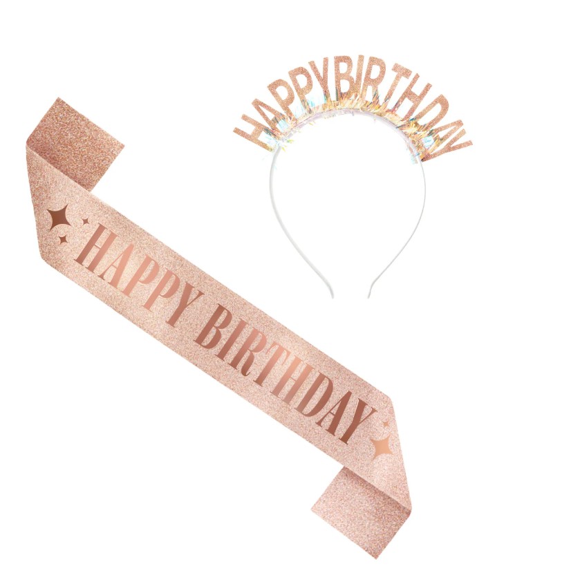 Sash & diadem "happy Birthday" - Rosé