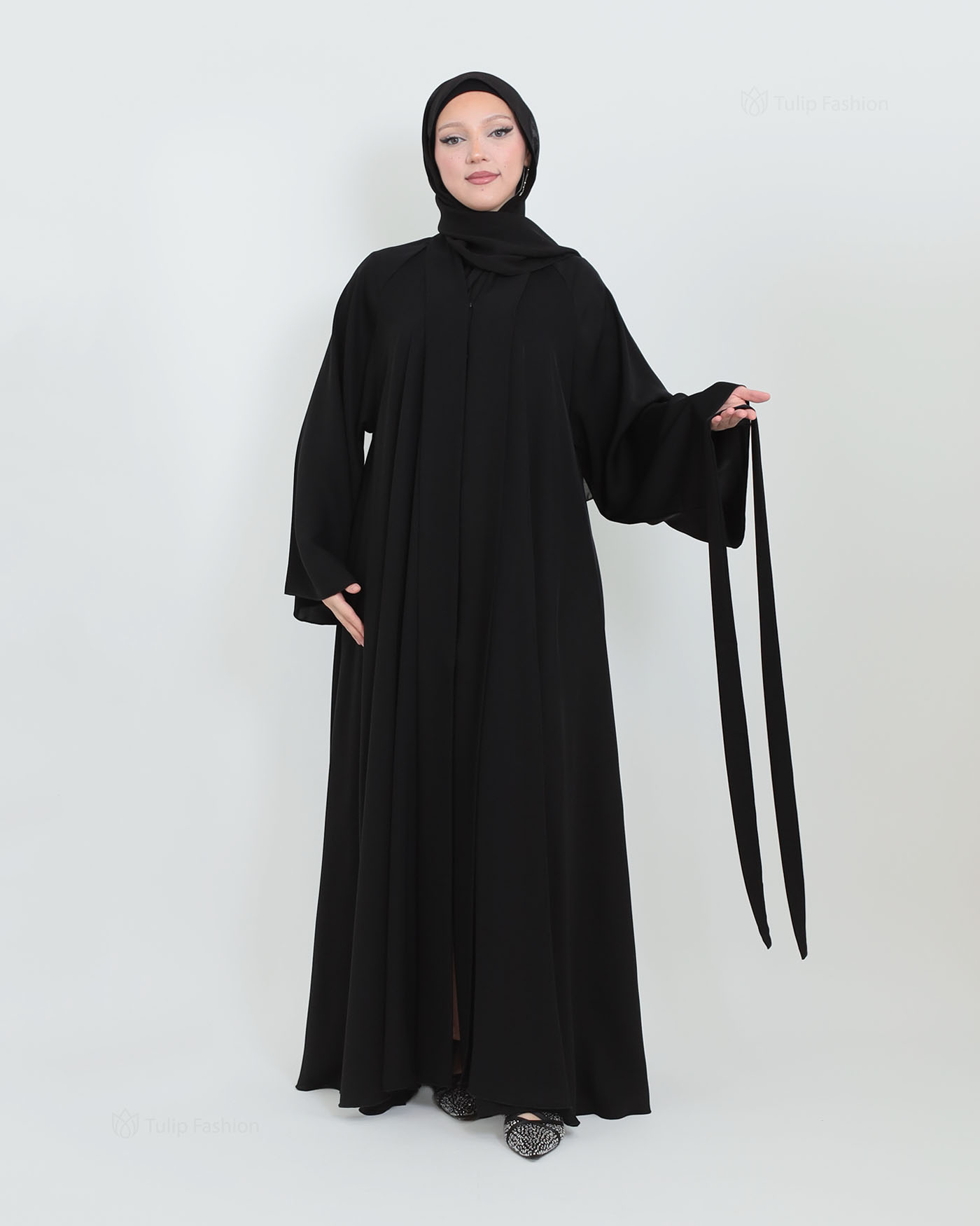Butterfly Abaya with matching Hijab - Black - 4