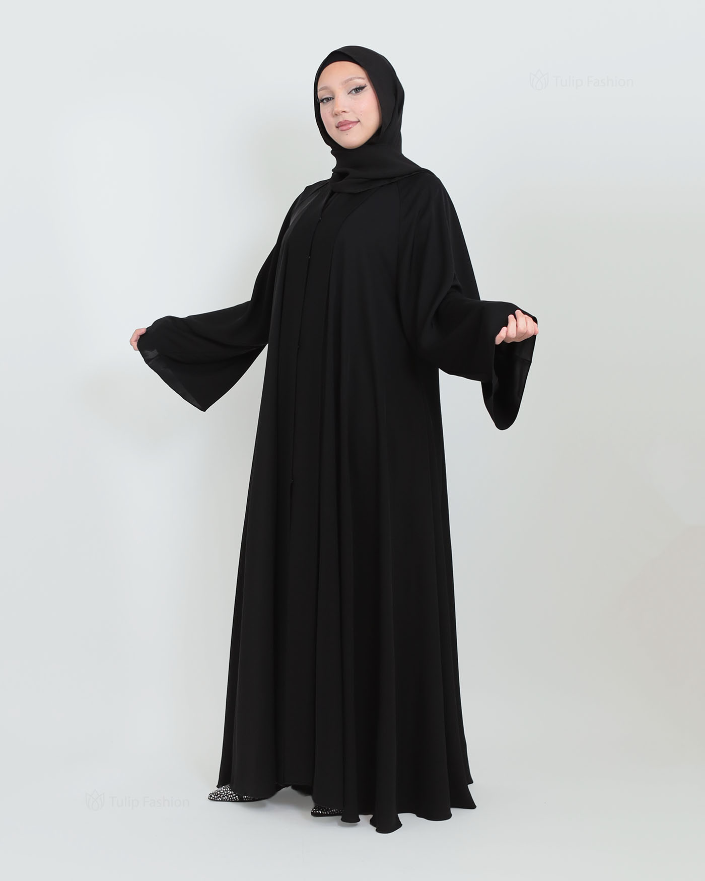 Butterfly Abaya with matching Hijab - Black - 2