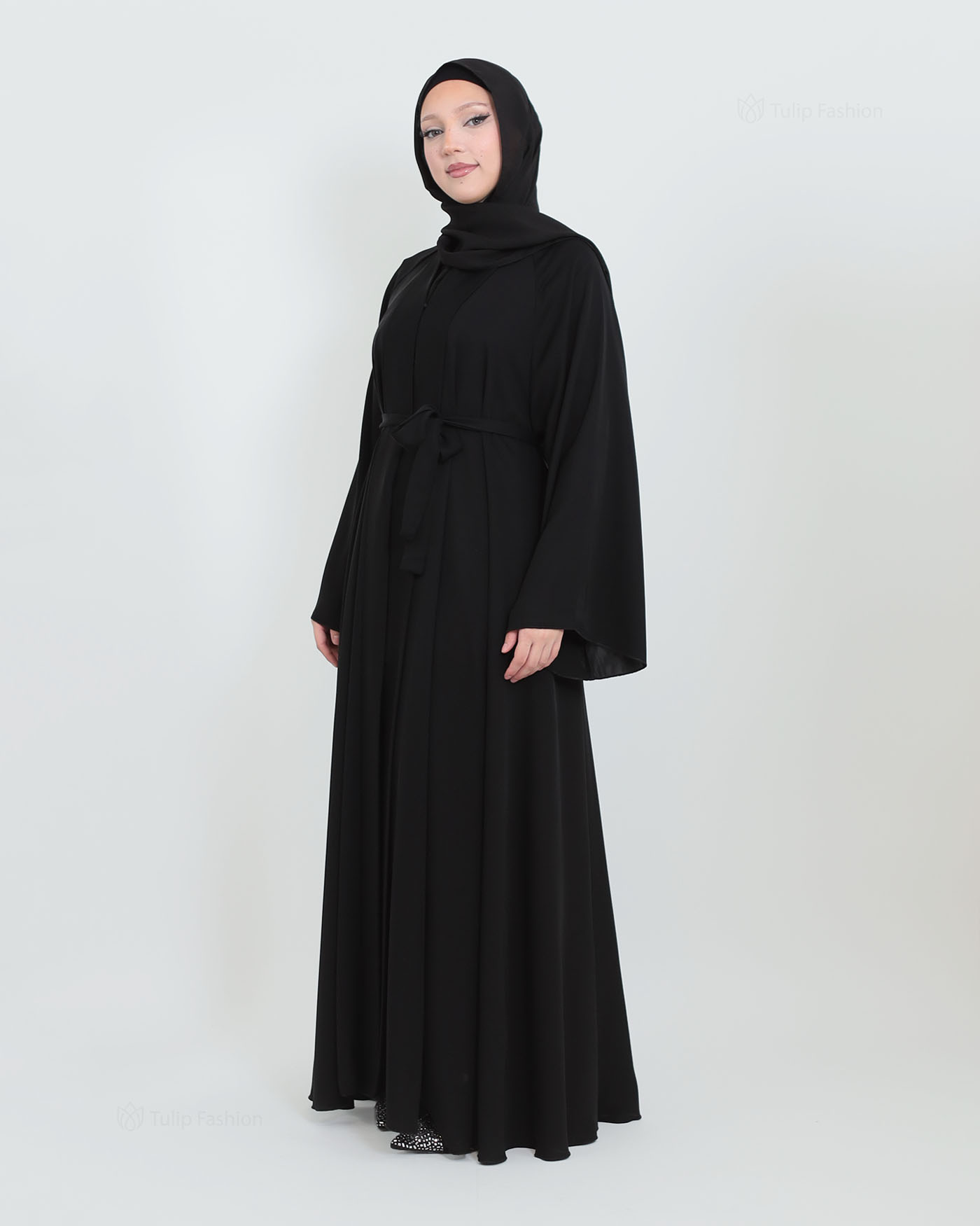 Butterfly Abaya with matching Hijab - Black - 6