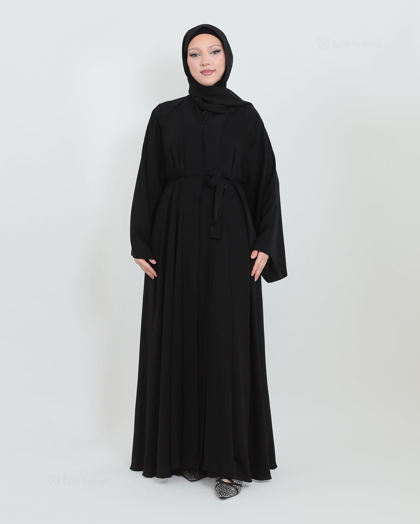 Butterfly Abaya with matching Hijab - Black - 5