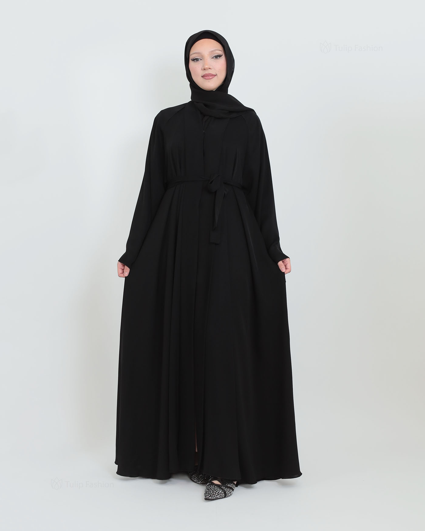 Butterfly Abaya with matching Hijab - Black - 7