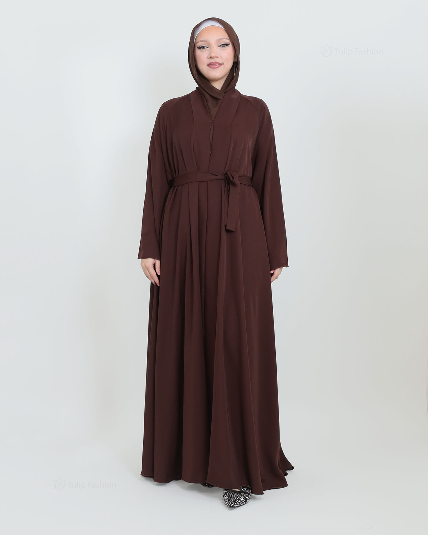 Butterfly Abaya with matching Hijab - Brown - 4
