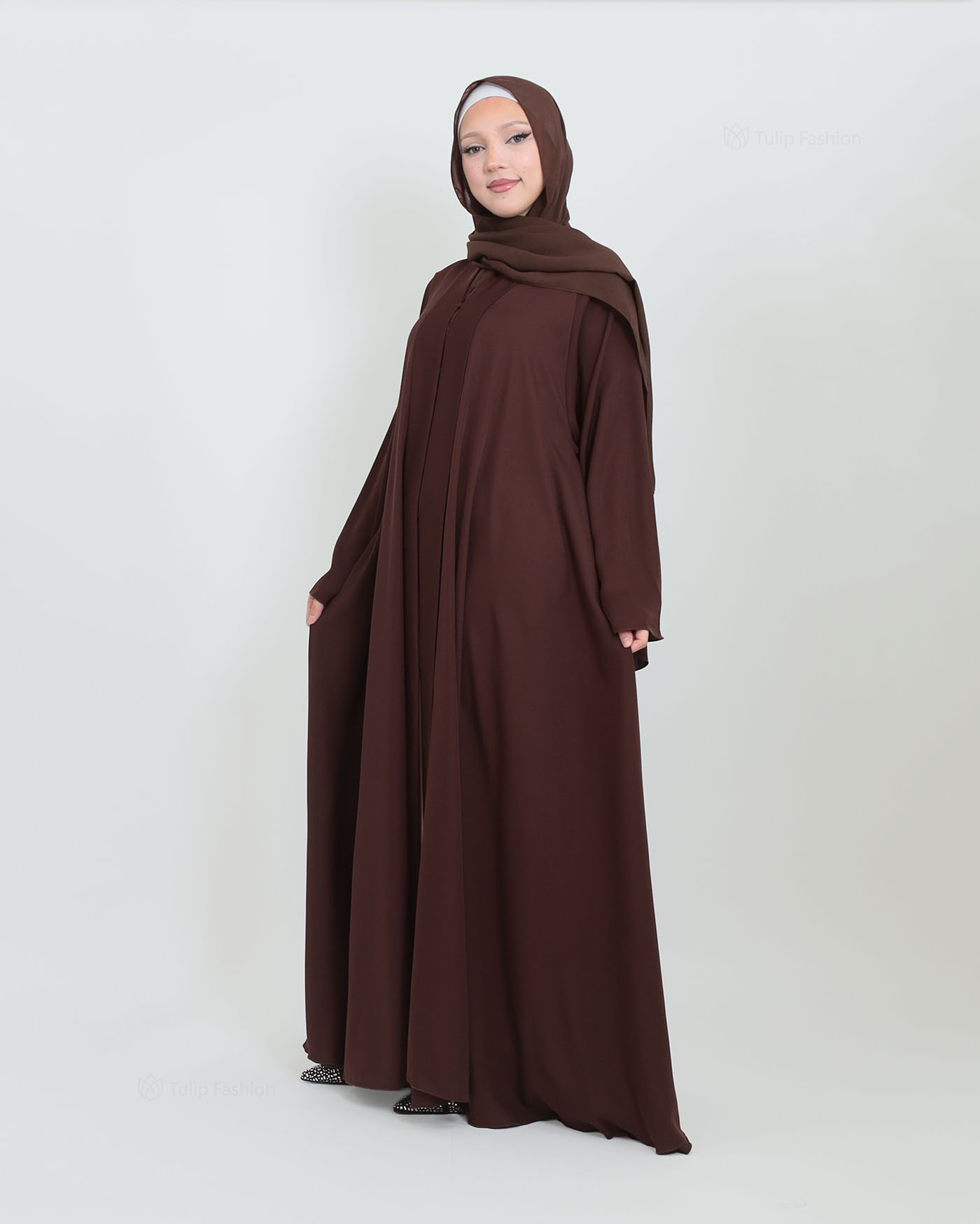 Butterfly Abaya with matching Hijab - Brown - 2