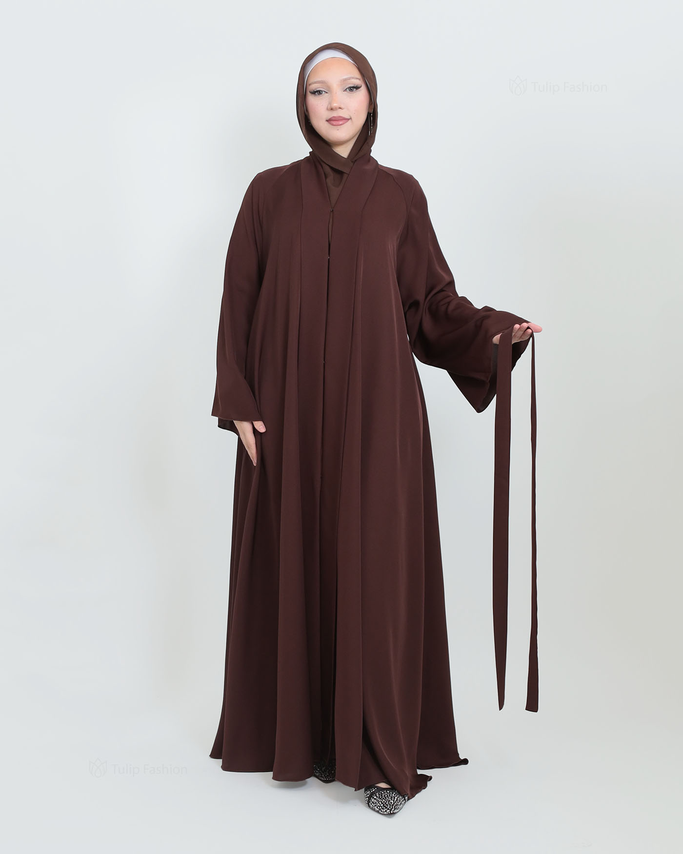 Butterfly Abaya with matching Hijab - Brown - 3