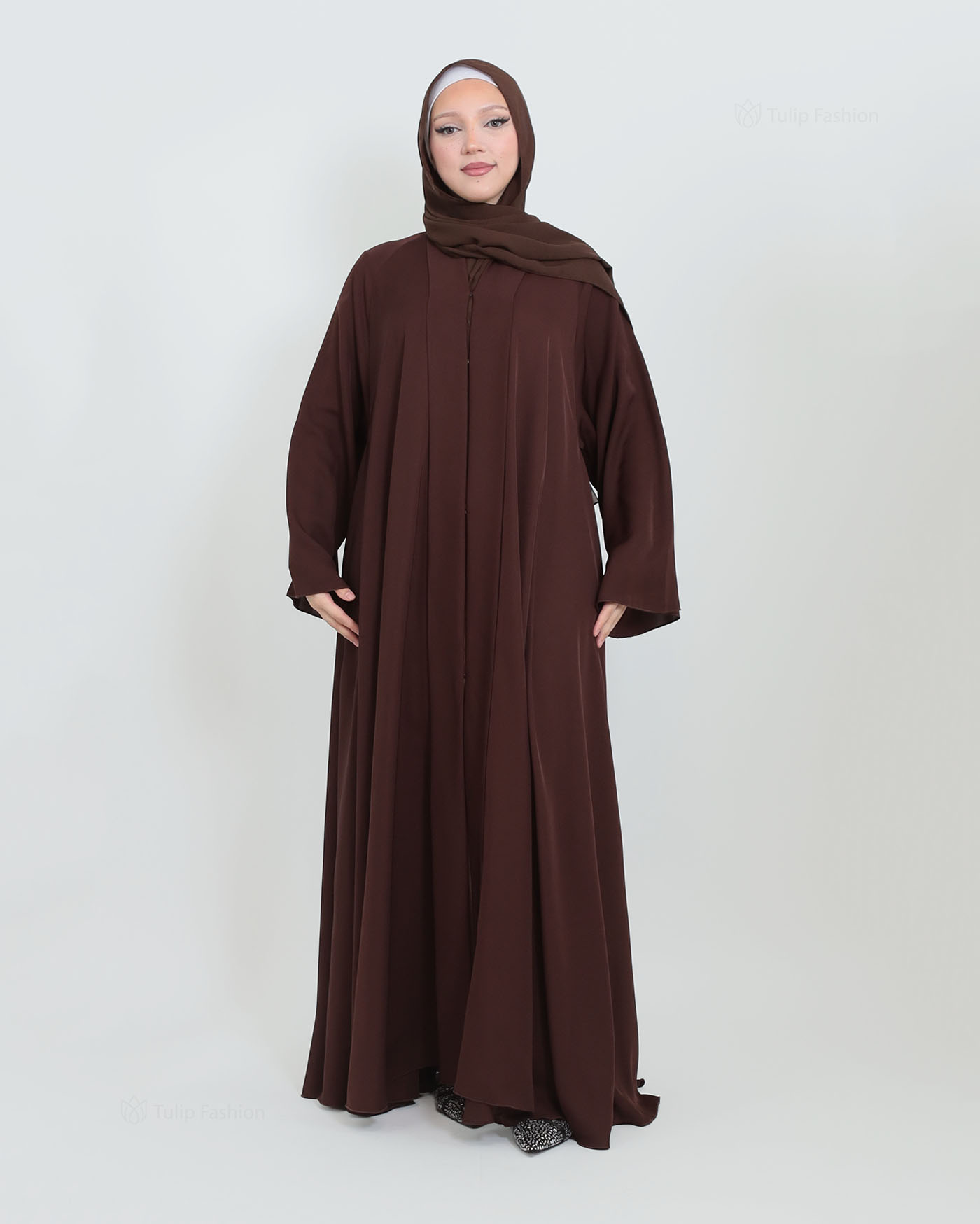 Butterfly Abaya with matching Hijab - Brown - 7