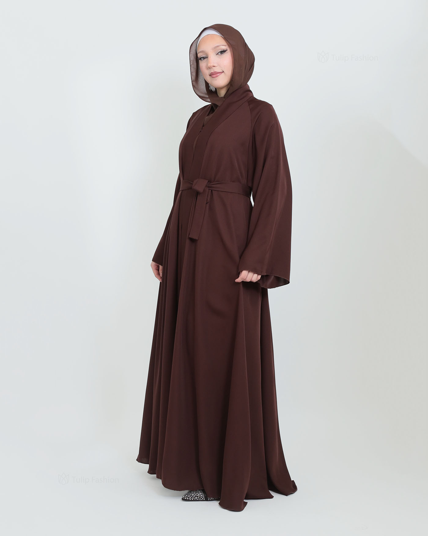 Butterfly Abaya with matching Hijab - Brown - 5