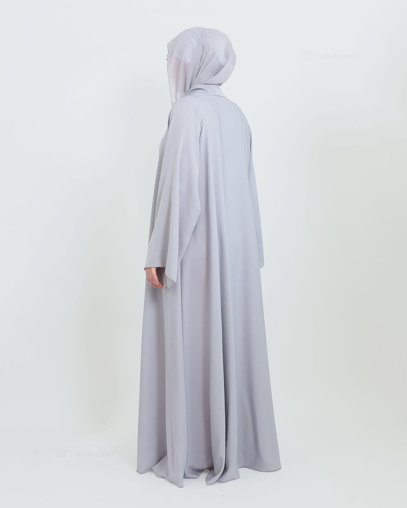 Butterfly Abaya with matching Hijab - Light Gray - 8