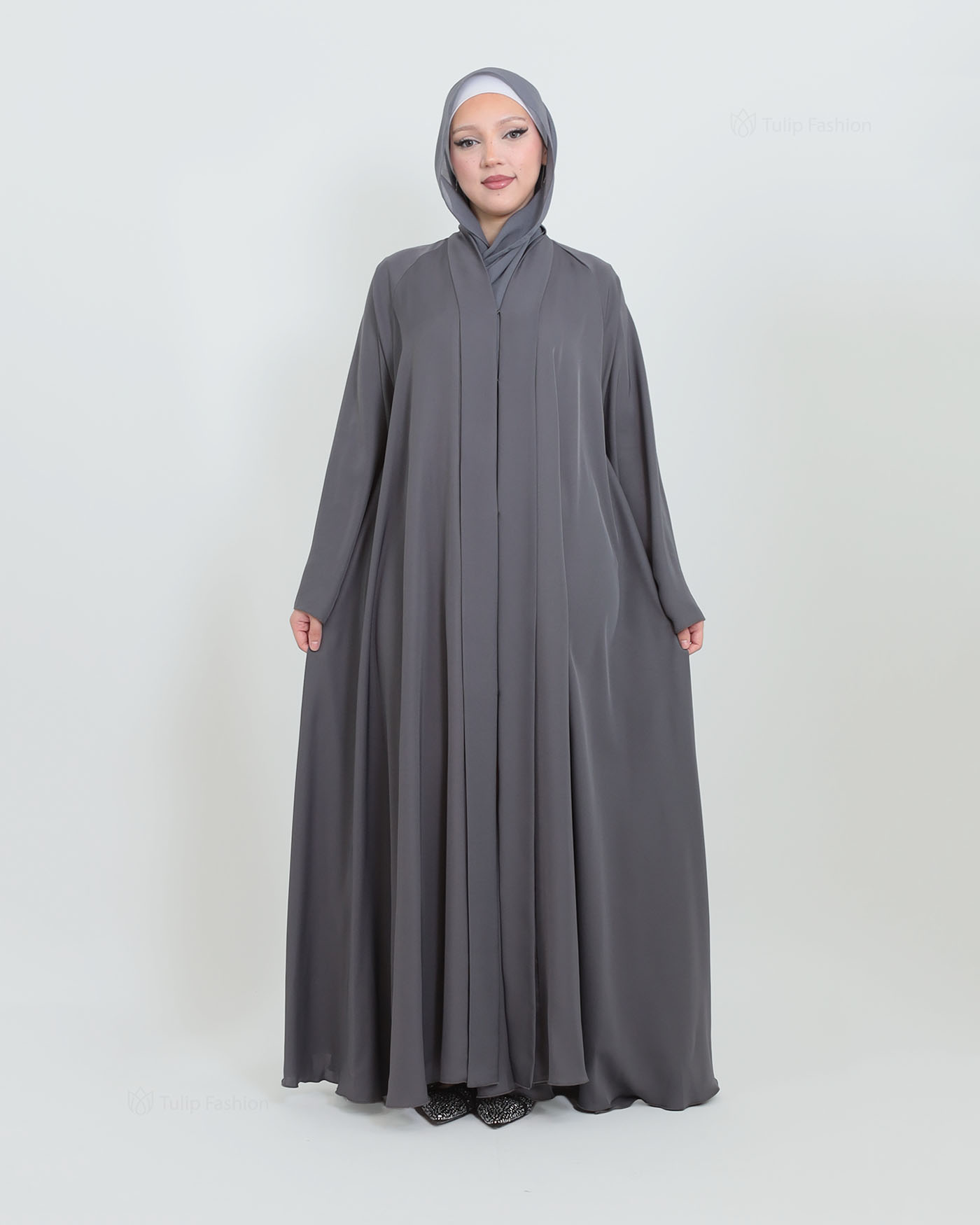 Butterfly Abaya with matching Hijab - Dark Gray