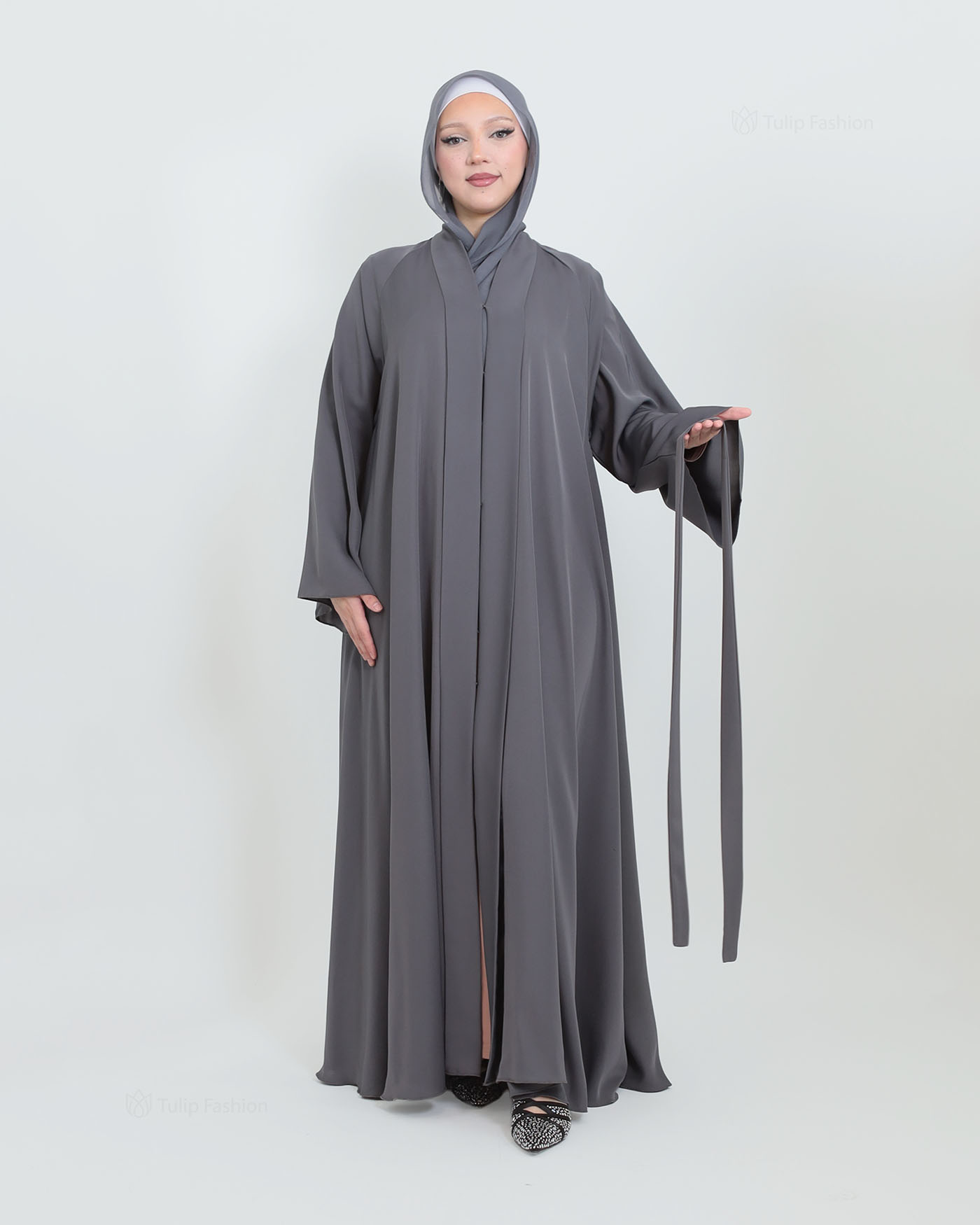 Butterfly Abaya with matching Hijab - Dark Gray - 6