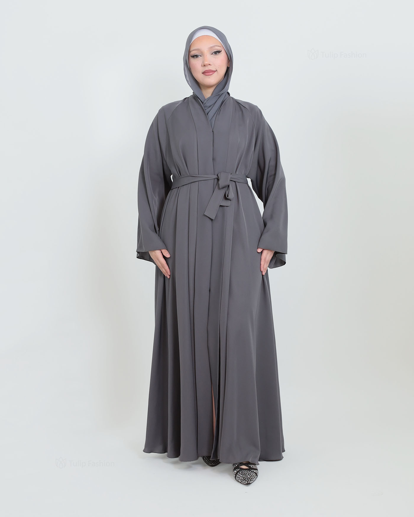 Butterfly Abaya with matching Hijab - Dark Gray - 7