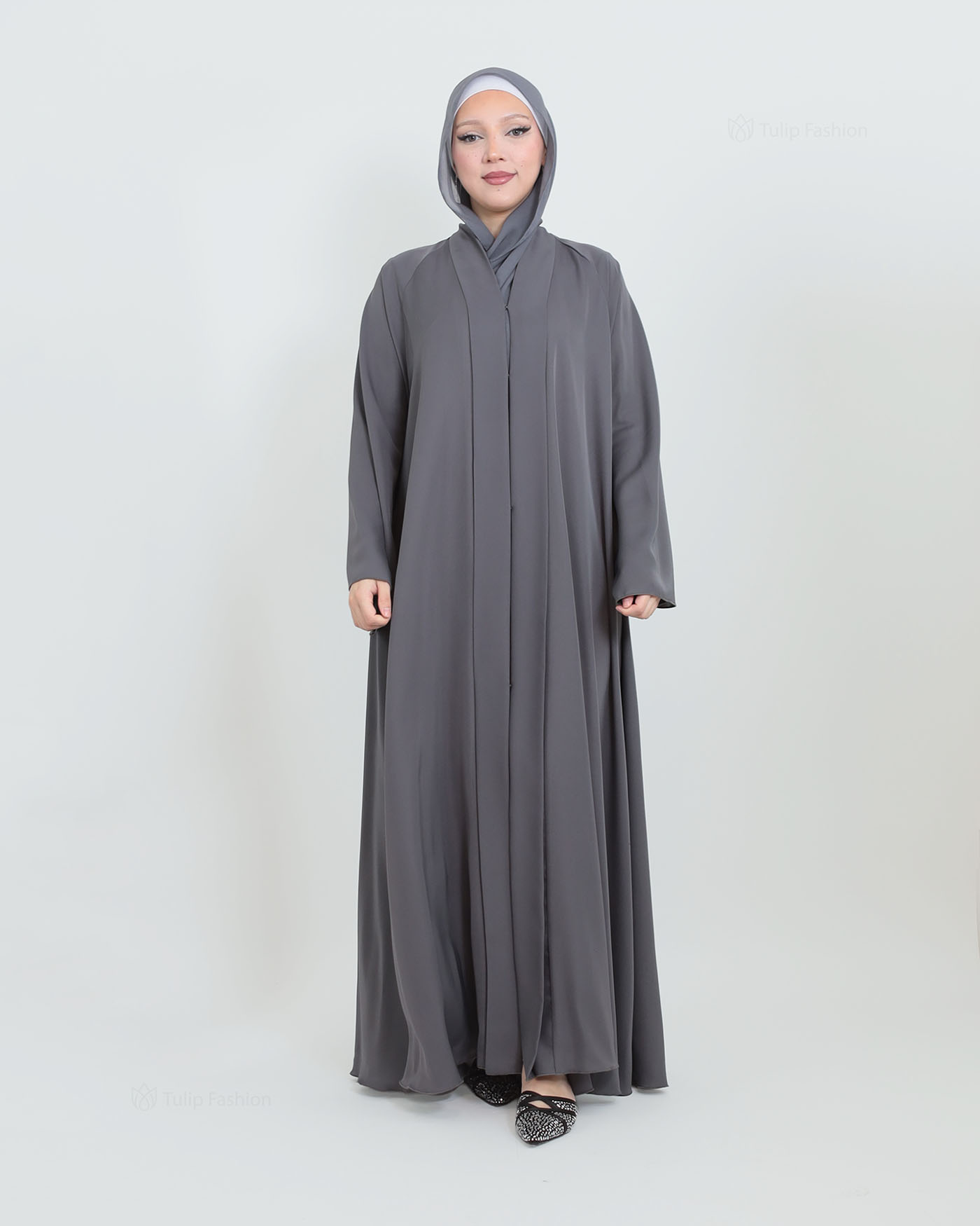 Butterfly Abaya with matching Hijab - Dark Gray - 5