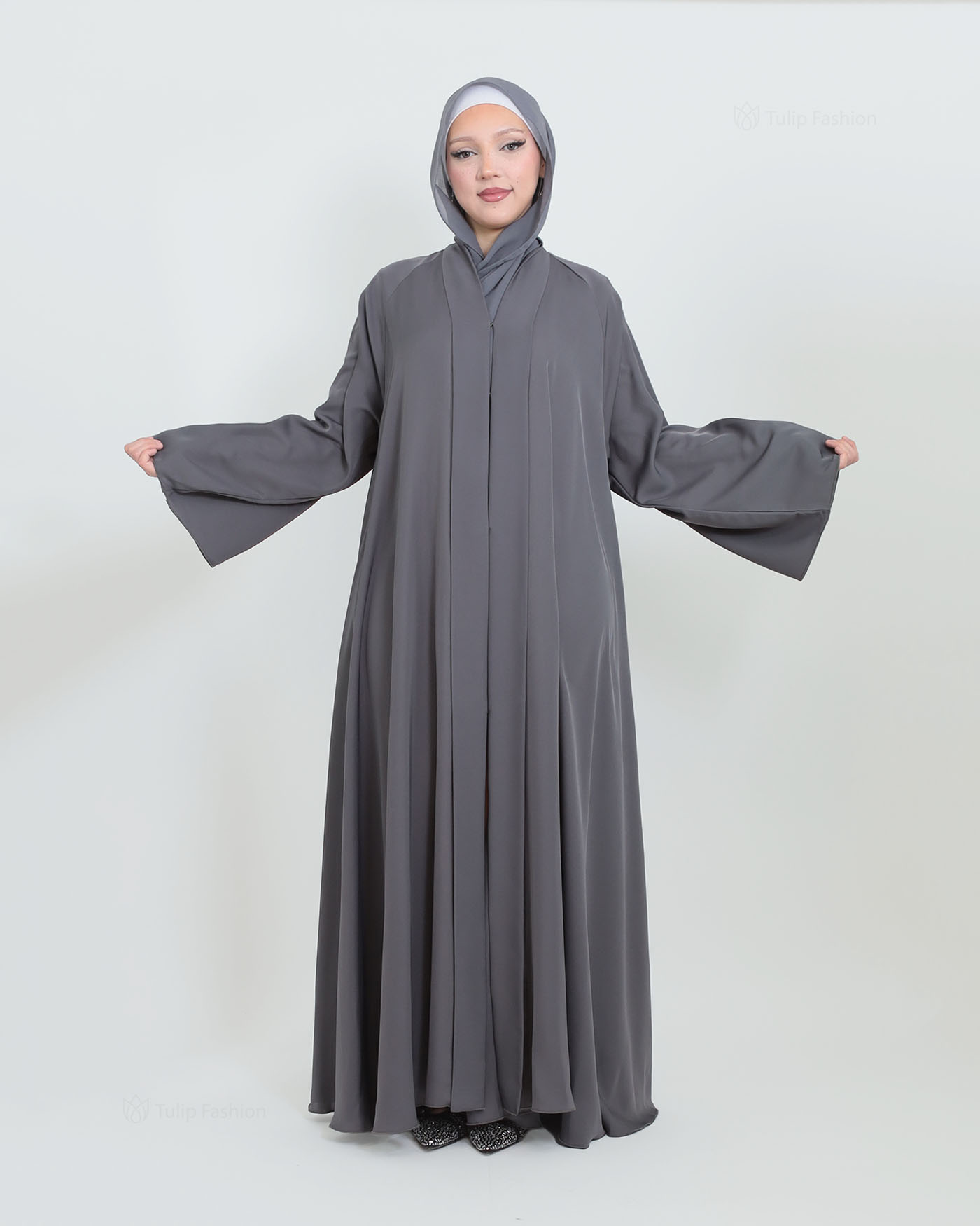 Butterfly Abaya with matching Hijab - Dark Gray - 2