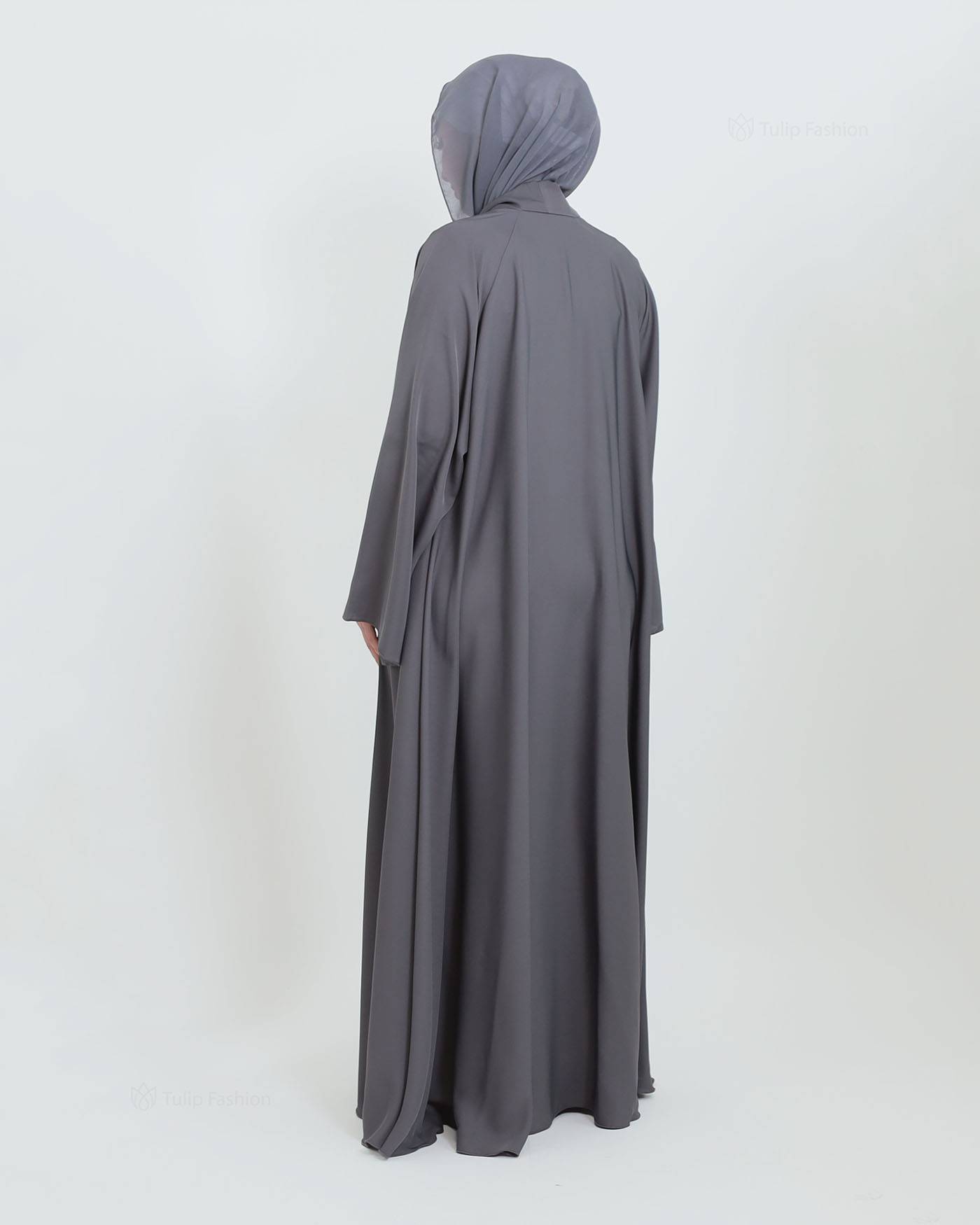 Butterfly Abaya with matching Hijab - Dark Gray - 4