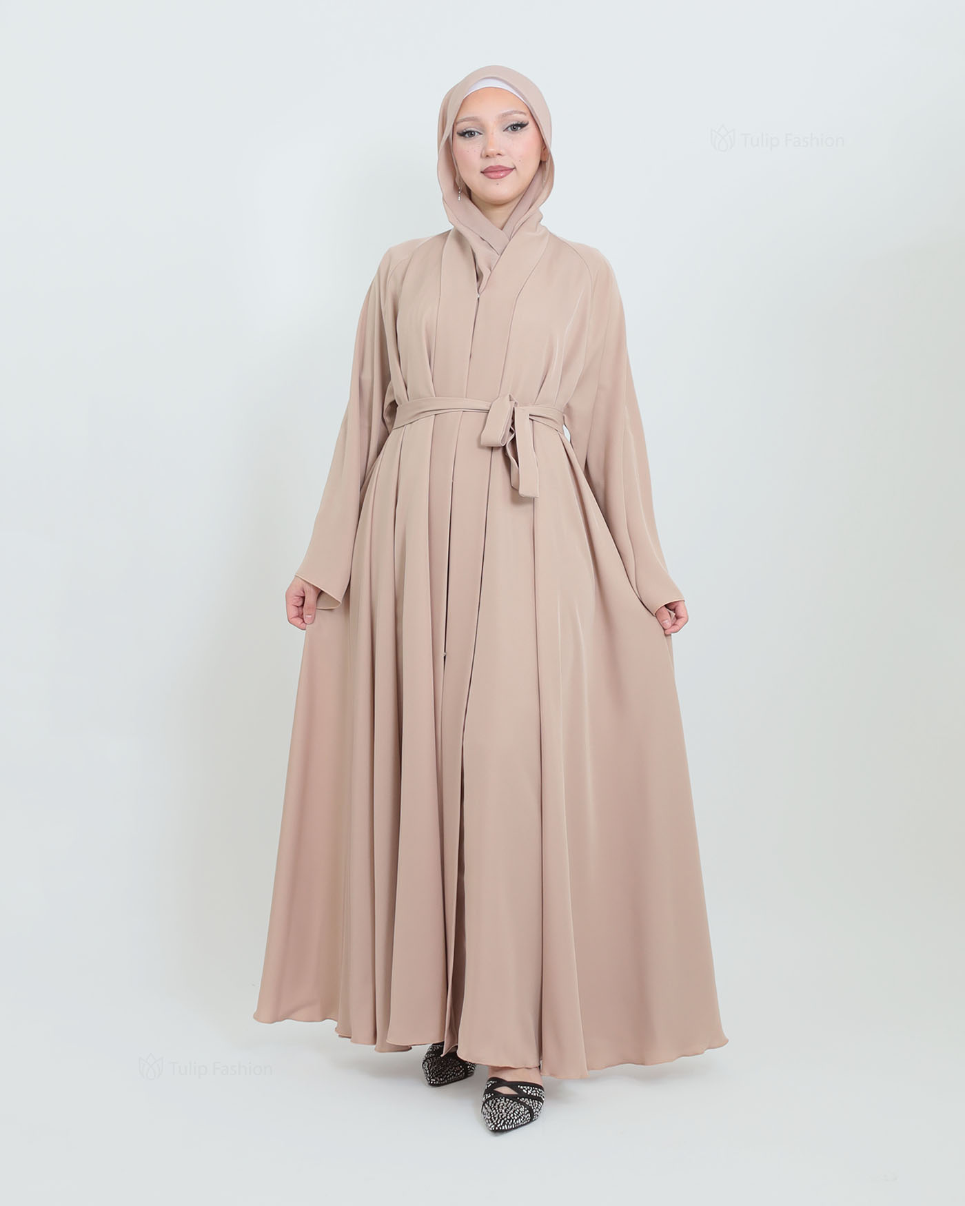 Butterfly Abaya with matching Hijab - Beige - 7