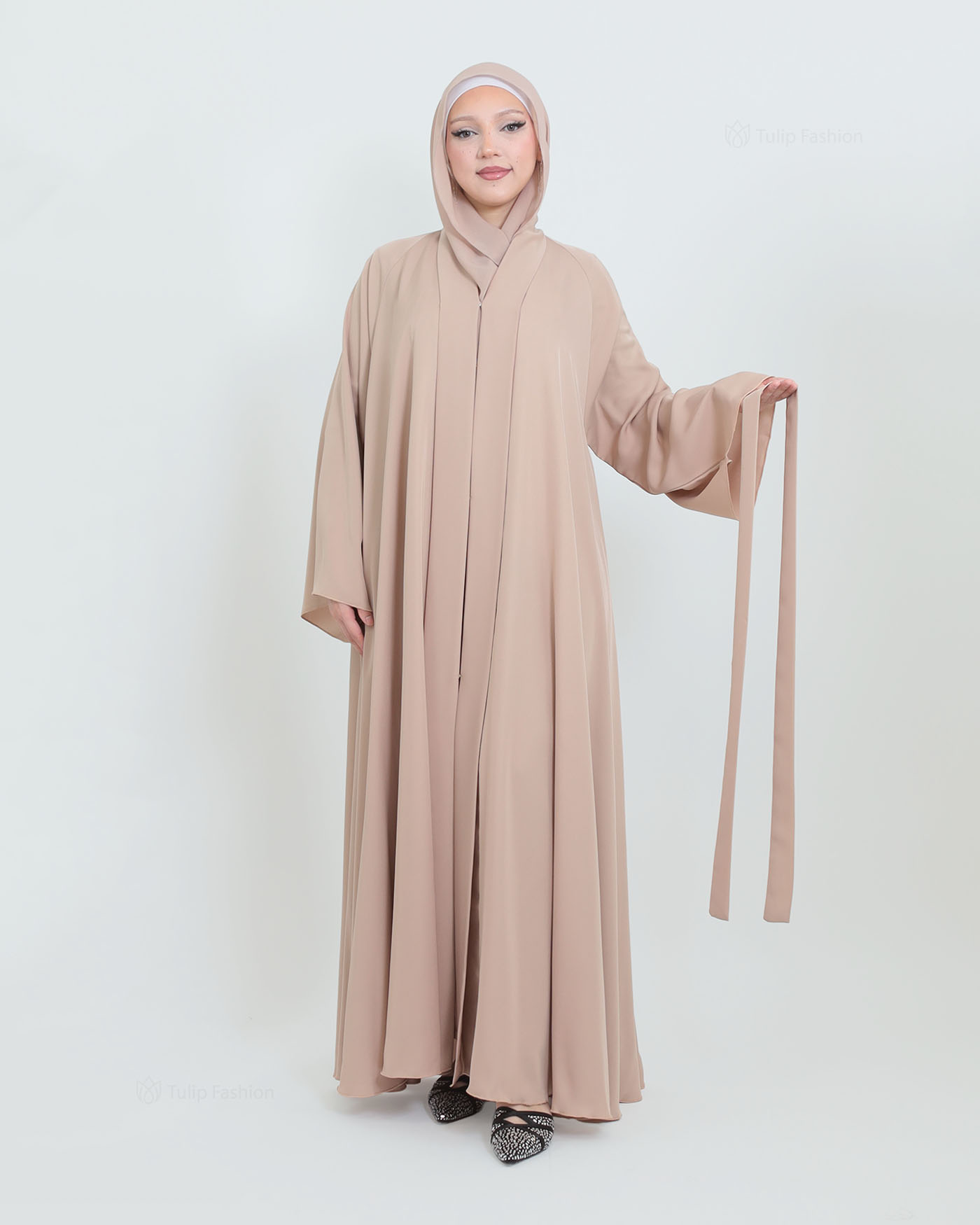 Butterfly Abaya with matching Hijab - Beige - 5