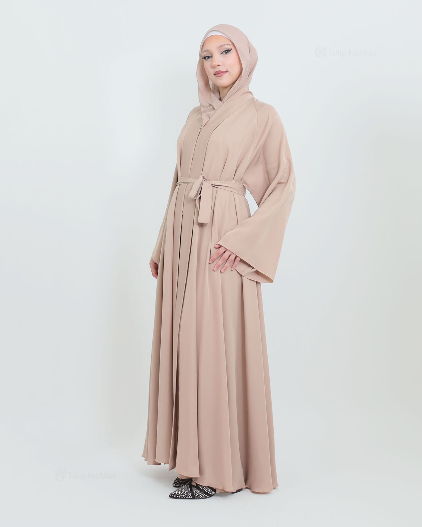 Butterfly Abaya with matching Hijab - Beige - 8