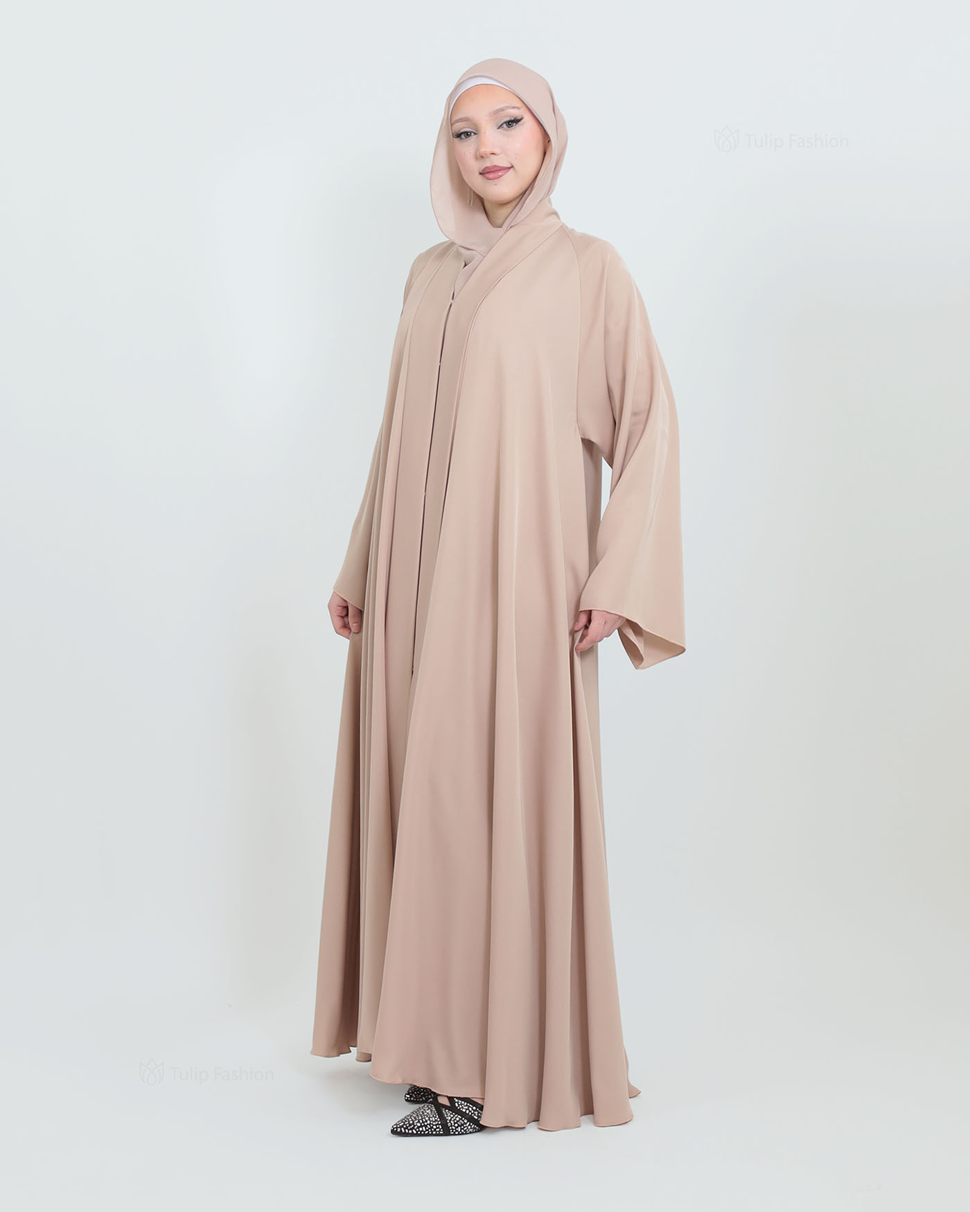 Butterfly Abaya with matching Hijab - Beige - 3