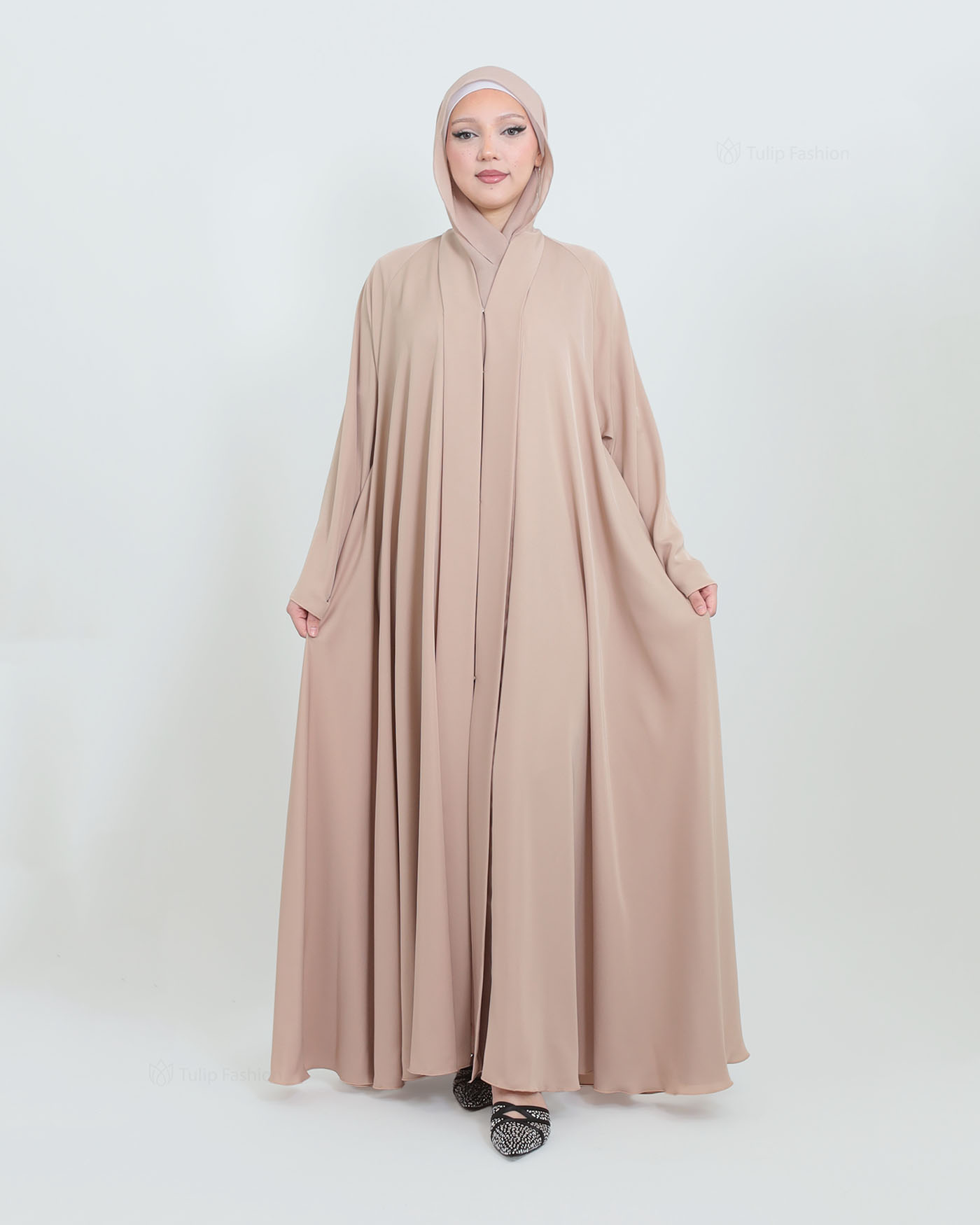 Butterfly Abaya with matching Hijab - Beige - 2