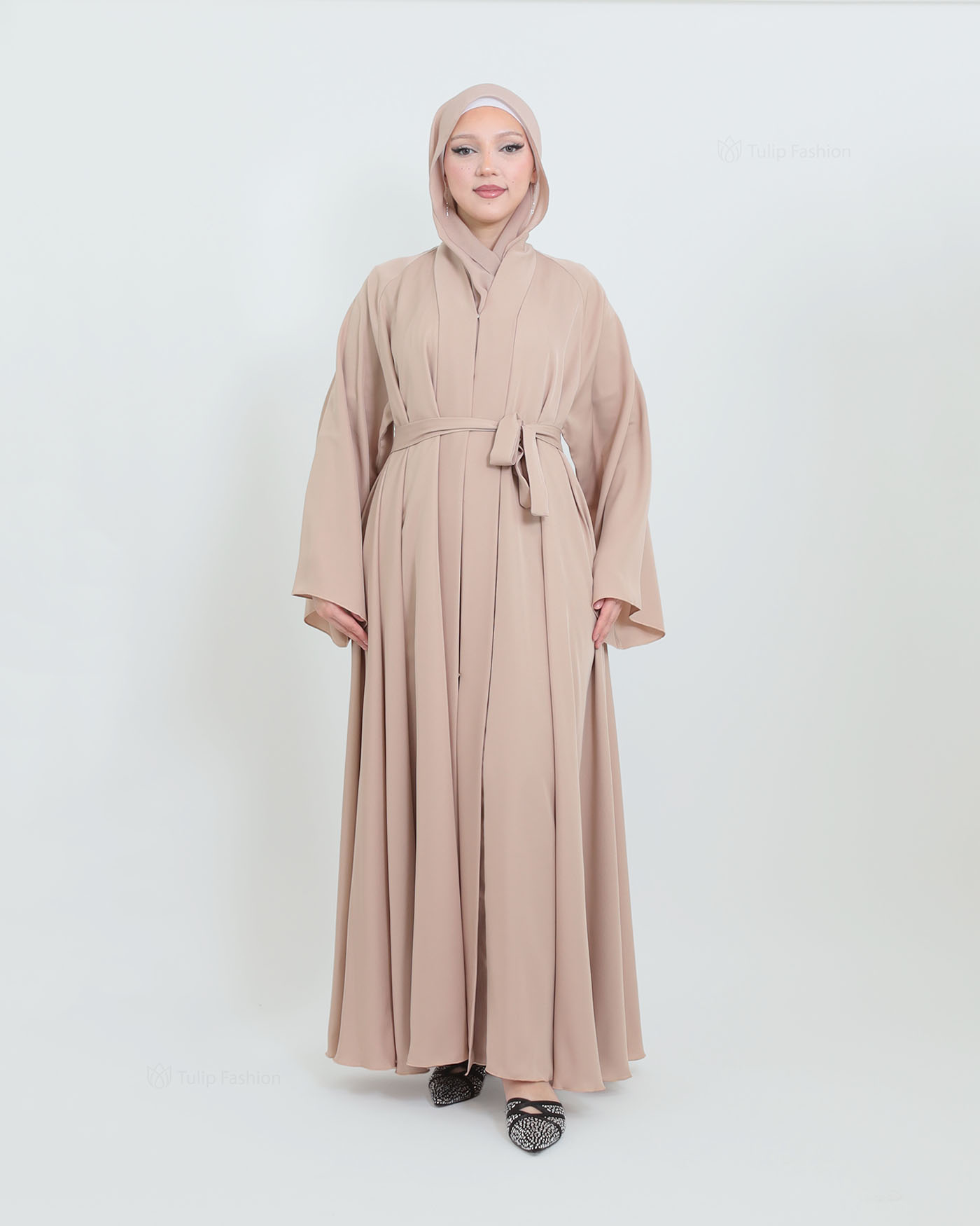 Butterfly Abaya with matching Hijab - Beige - 6