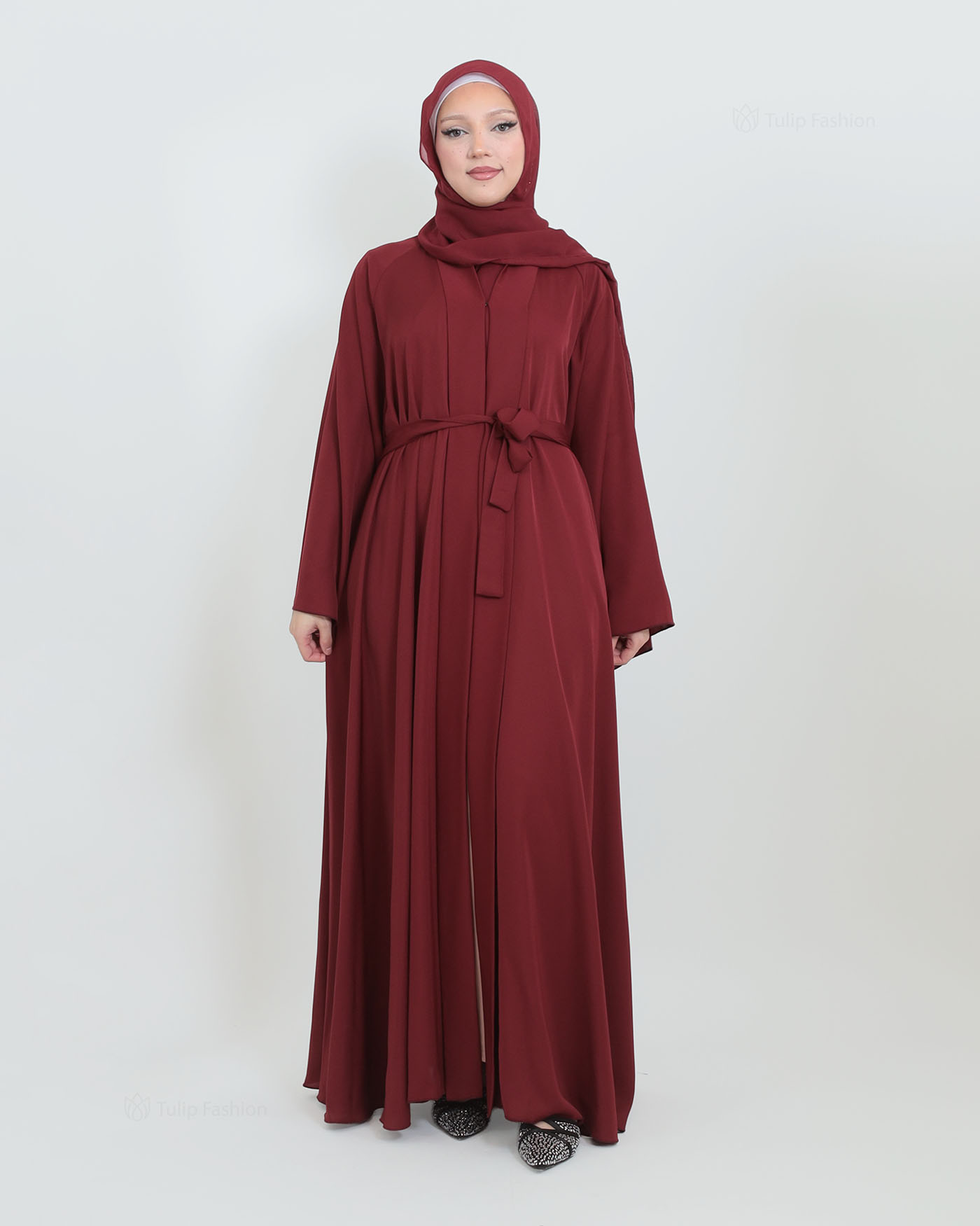 Butterfly Abaya with matching Hijab - Maroon - 9