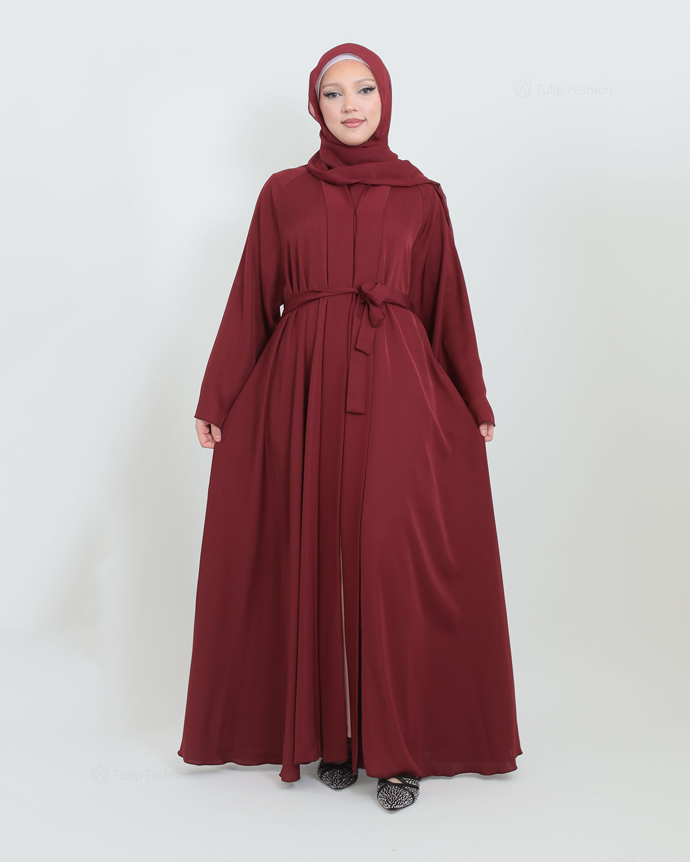 Butterfly Abaya with matching Hijab - Maroon - 10