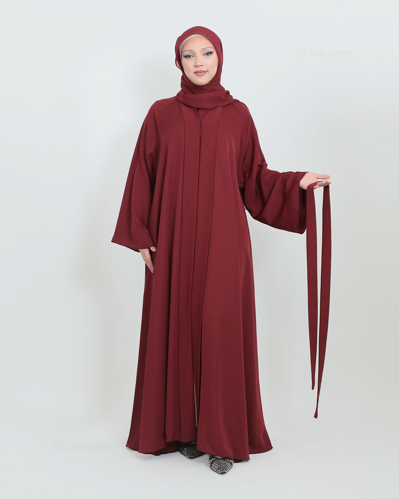 Butterfly Abaya with matching Hijab - Maroon - 7