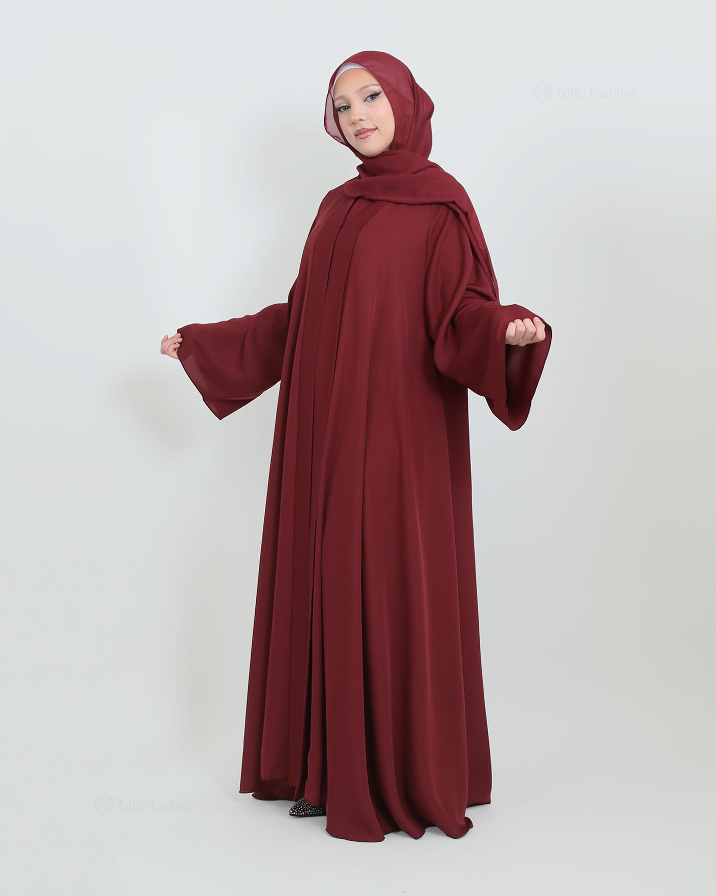 Butterfly Abaya with matching Hijab - Maroon - 4
