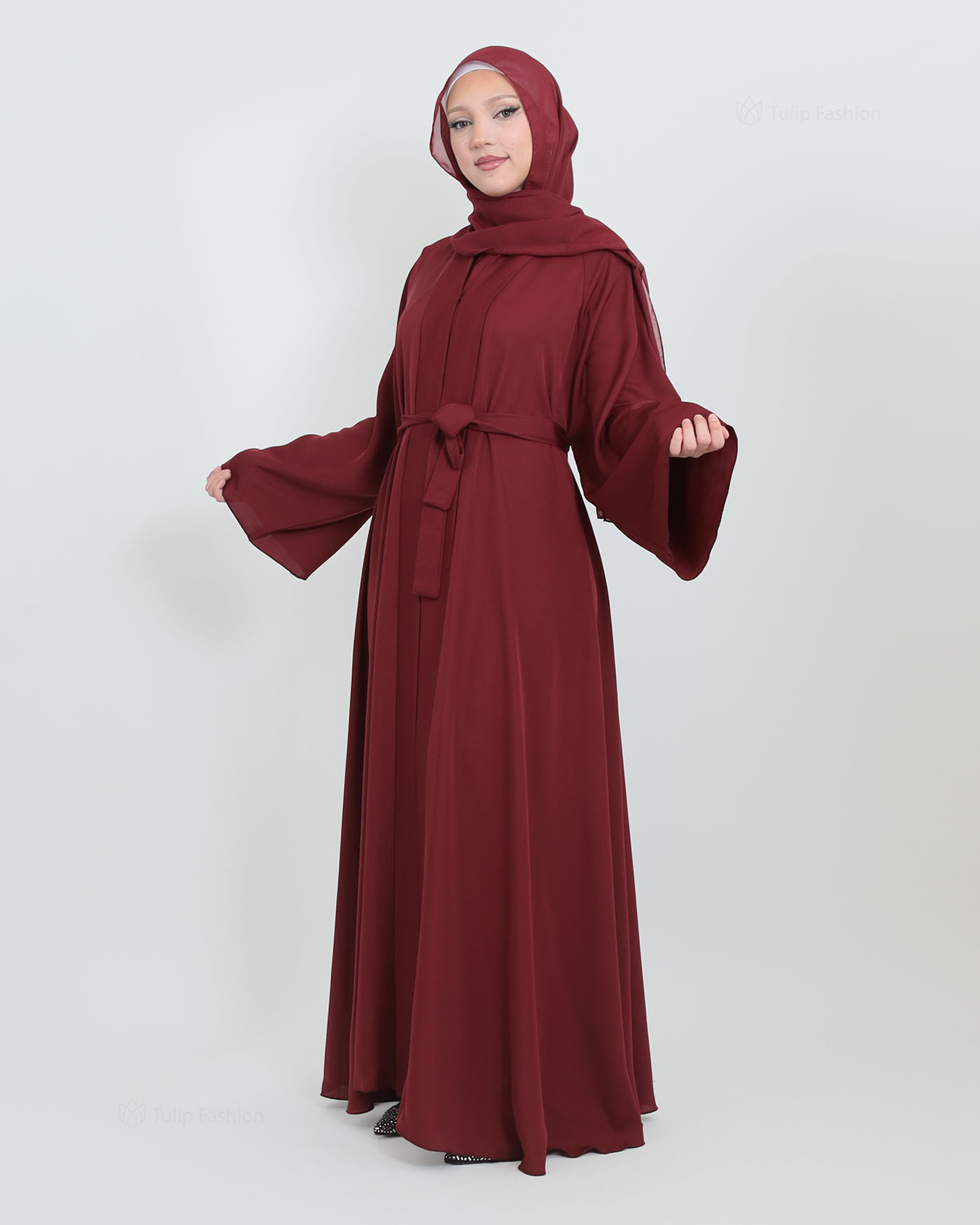 Butterfly Abaya with matching Hijab - Maroon - 12