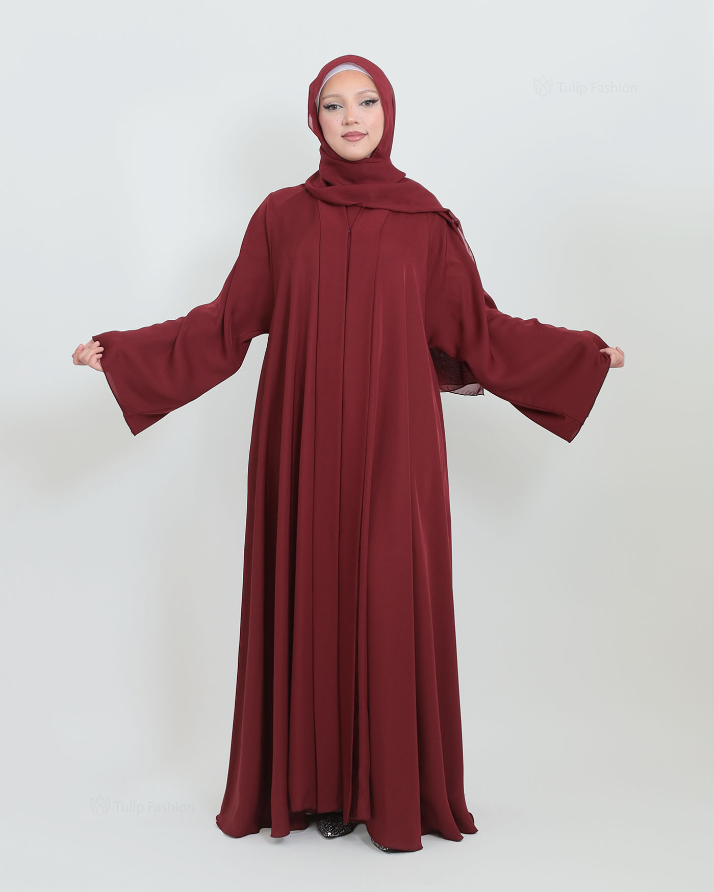 Butterfly Abaya with matching Hijab - Maroon - 3