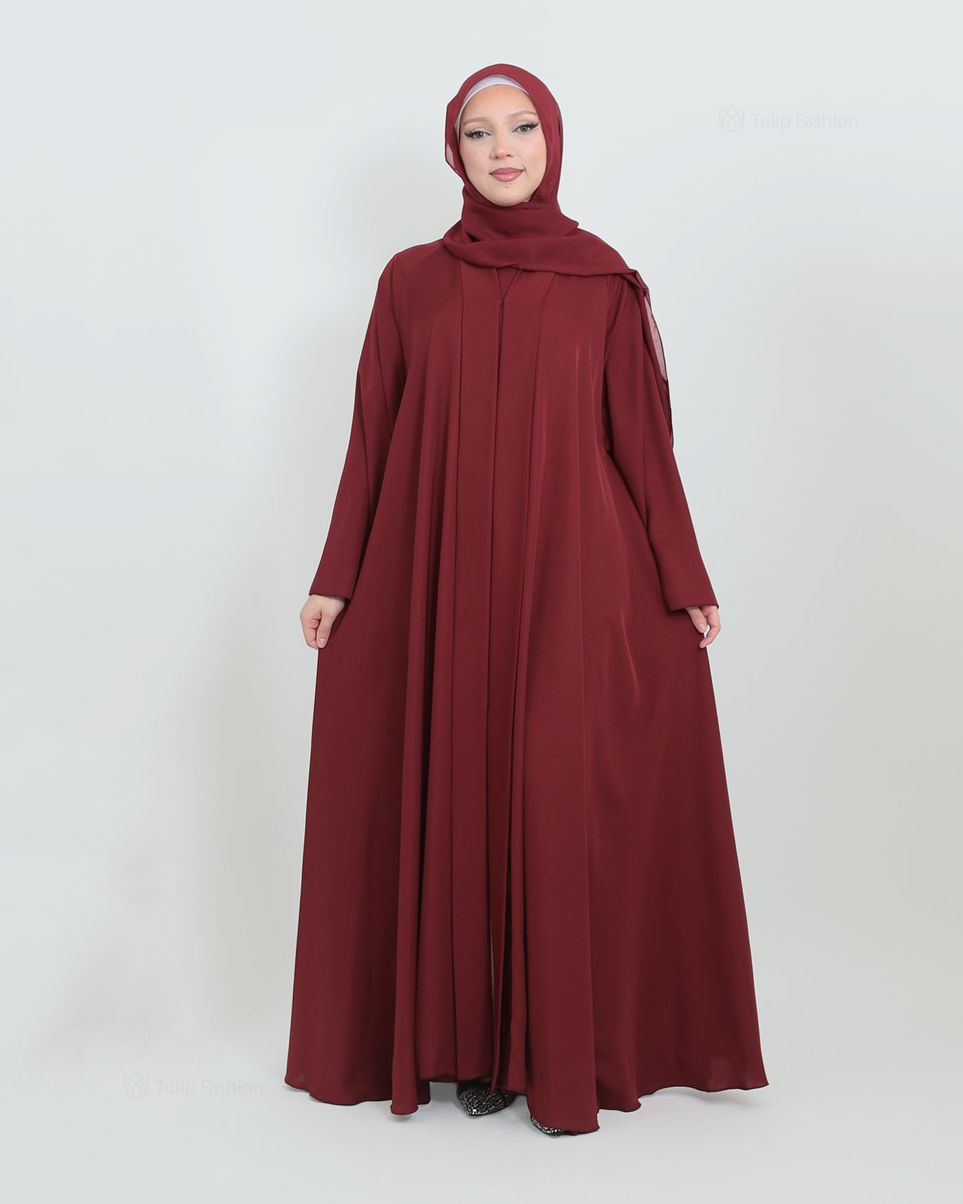 Butterfly Abaya with matching Hijab - Maroon - 2
