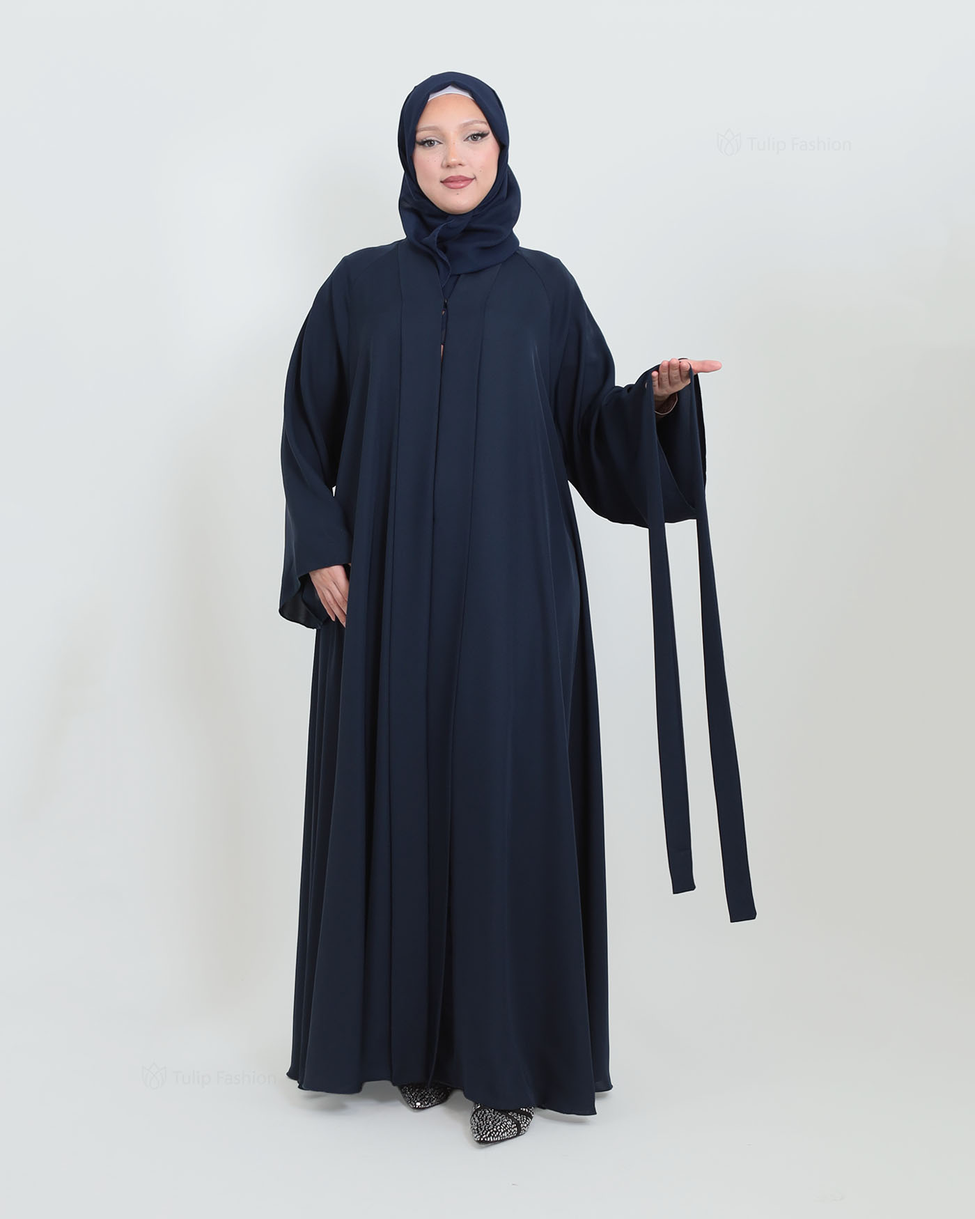 Butterfly Abaya with matching Hijab - Navy Blue - 5