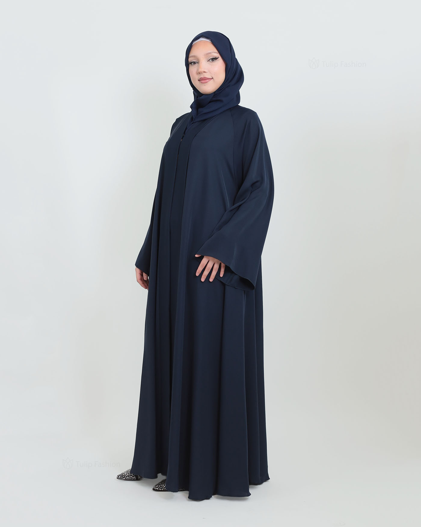 Butterfly Abaya with matching Hijab - Navy Blue - 3