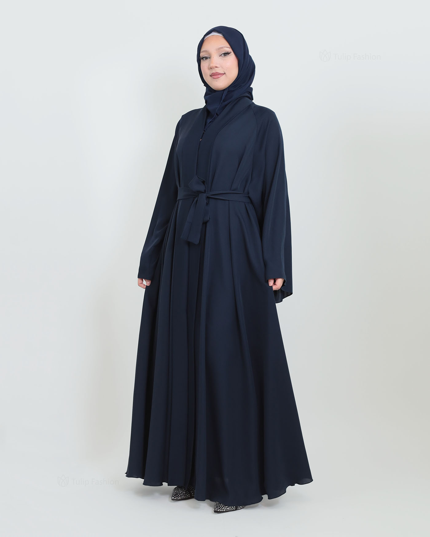 Butterfly Abaya with matching Hijab - Navy Blue - 8