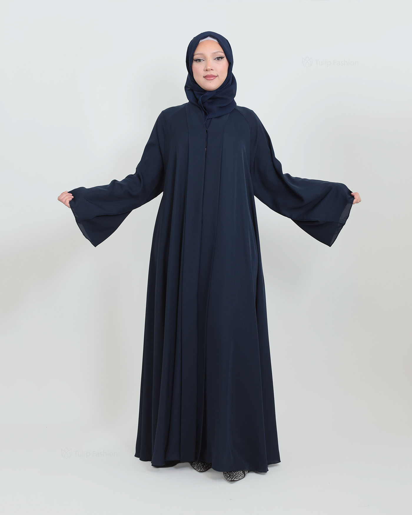 Butterfly Abaya with matching Hijab - Navy Blue - 2