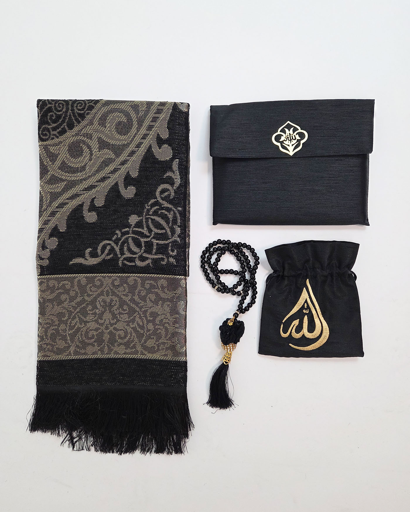 Gift set with prayer rug and rosary Misbaha - Black