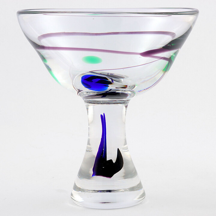 Vicke Lindstrand (1950s) Unique Abstrakta Bowl with Colorful Decor 13 cm