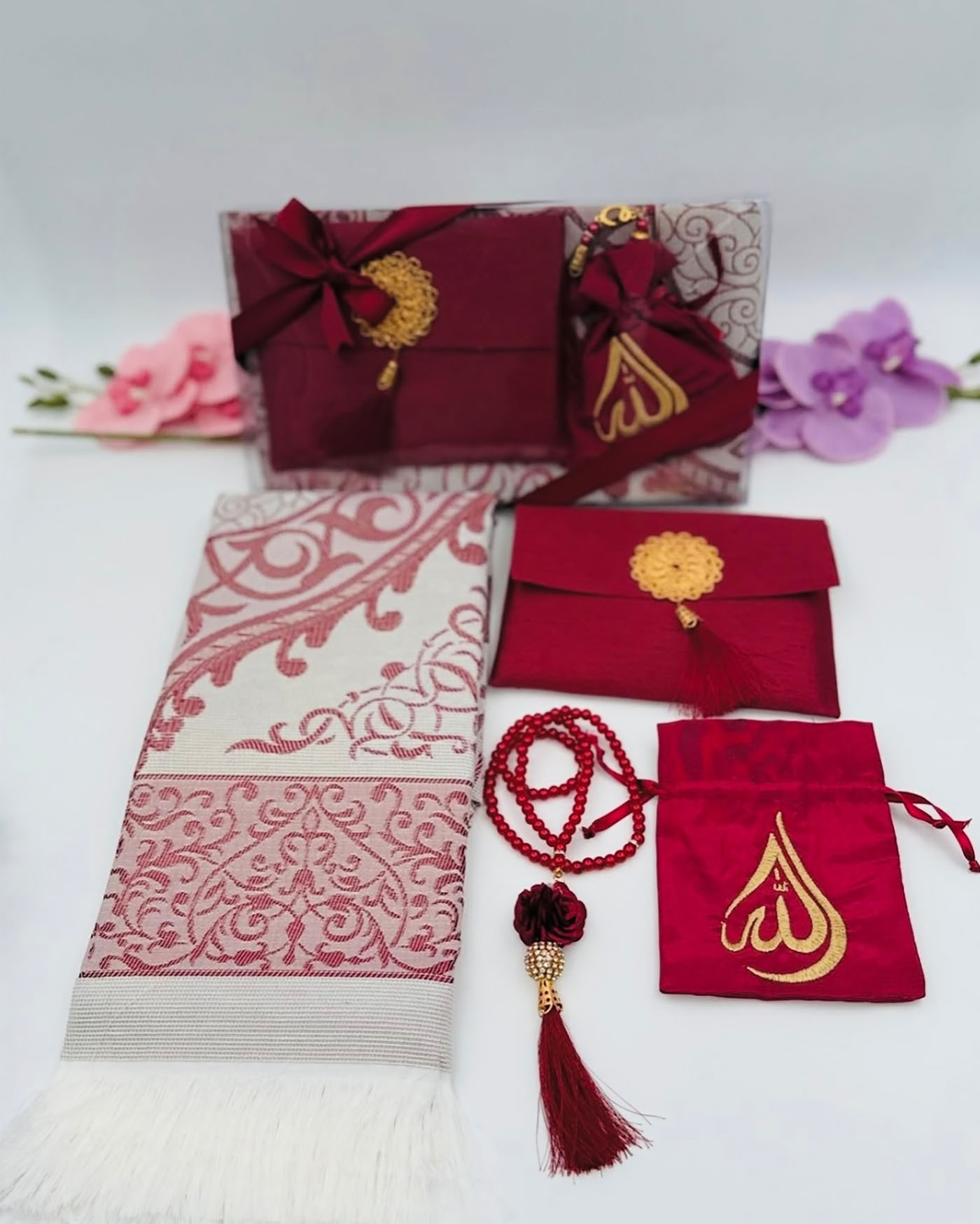 Gift set with prayer rug and rosary Misbaha - Maroon