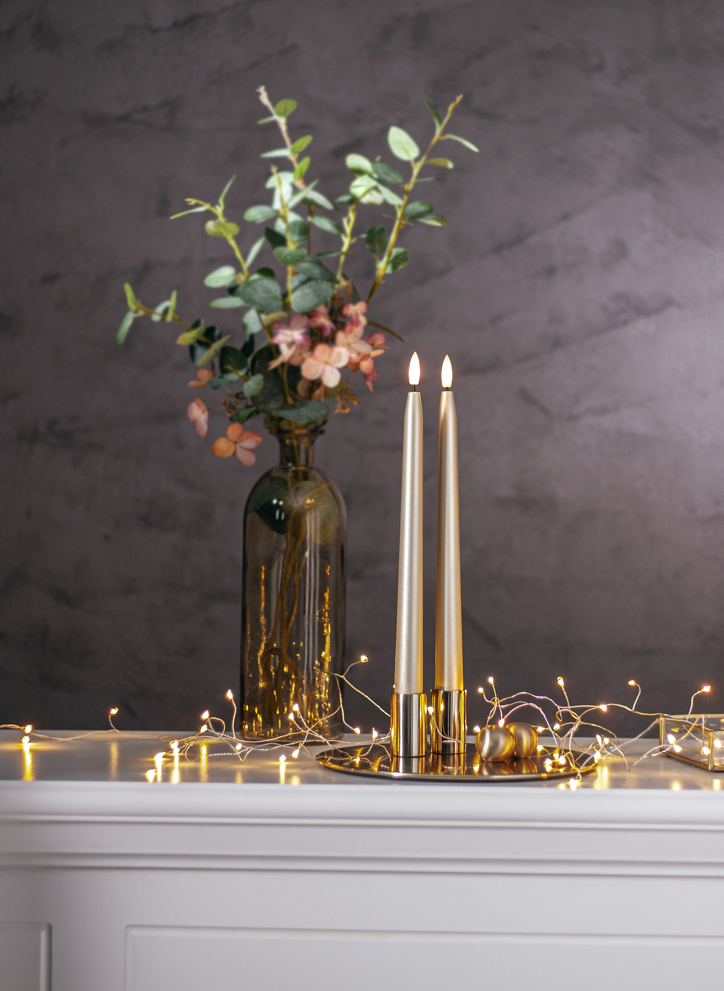 LED Antique Candles - Battery-powered Candles - Crown Candles - 28.5 cm - 2-pack - Gold Metallic - 2