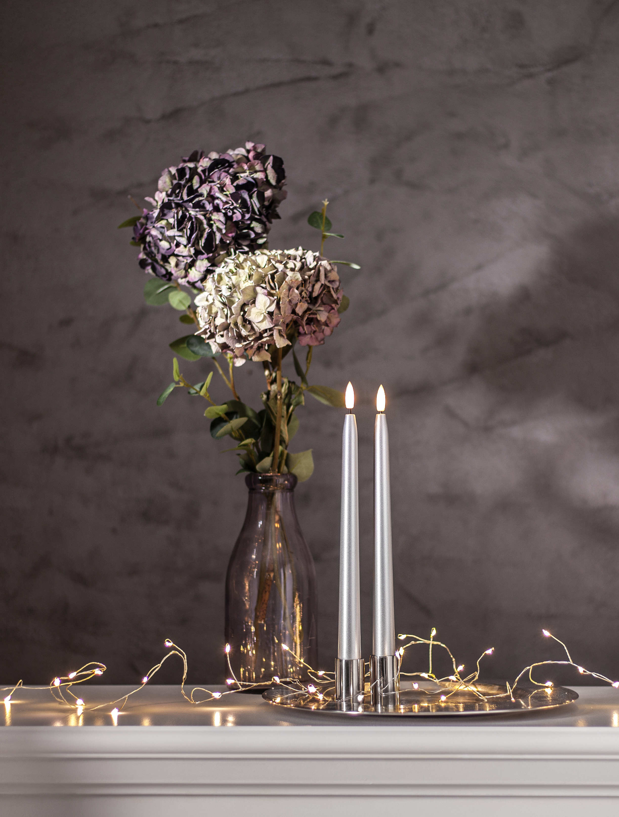 LED Antique Candles - Battery-powered Candles - Crown Candles - 28.5 cm - 2-pack - Silver Metallic - 3