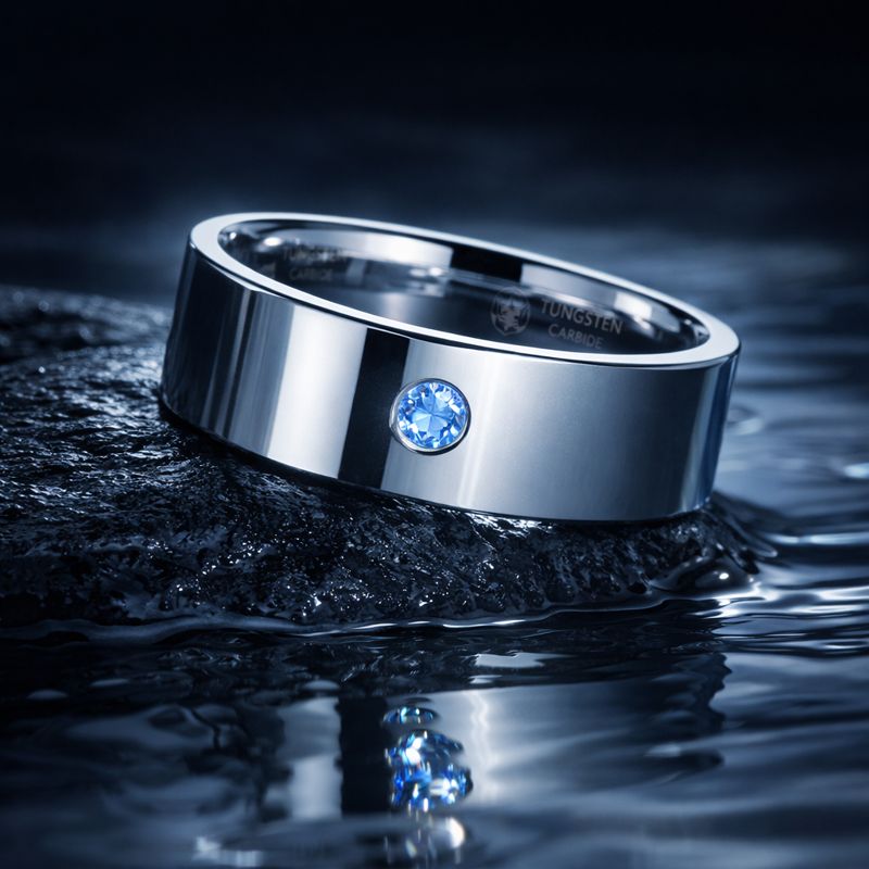 Ridsefast tungstenring Blue Moon
