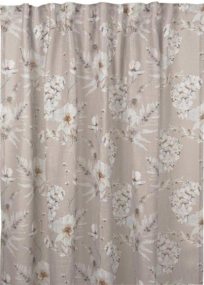 1 par Gardinlängder linbeige vita blomster shabby chic lantlig stil
