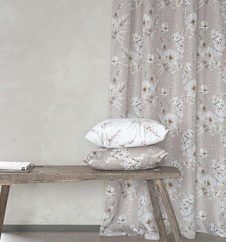 1 par Gardinlängder linbeige vita blomster shabby chic lantlig stil