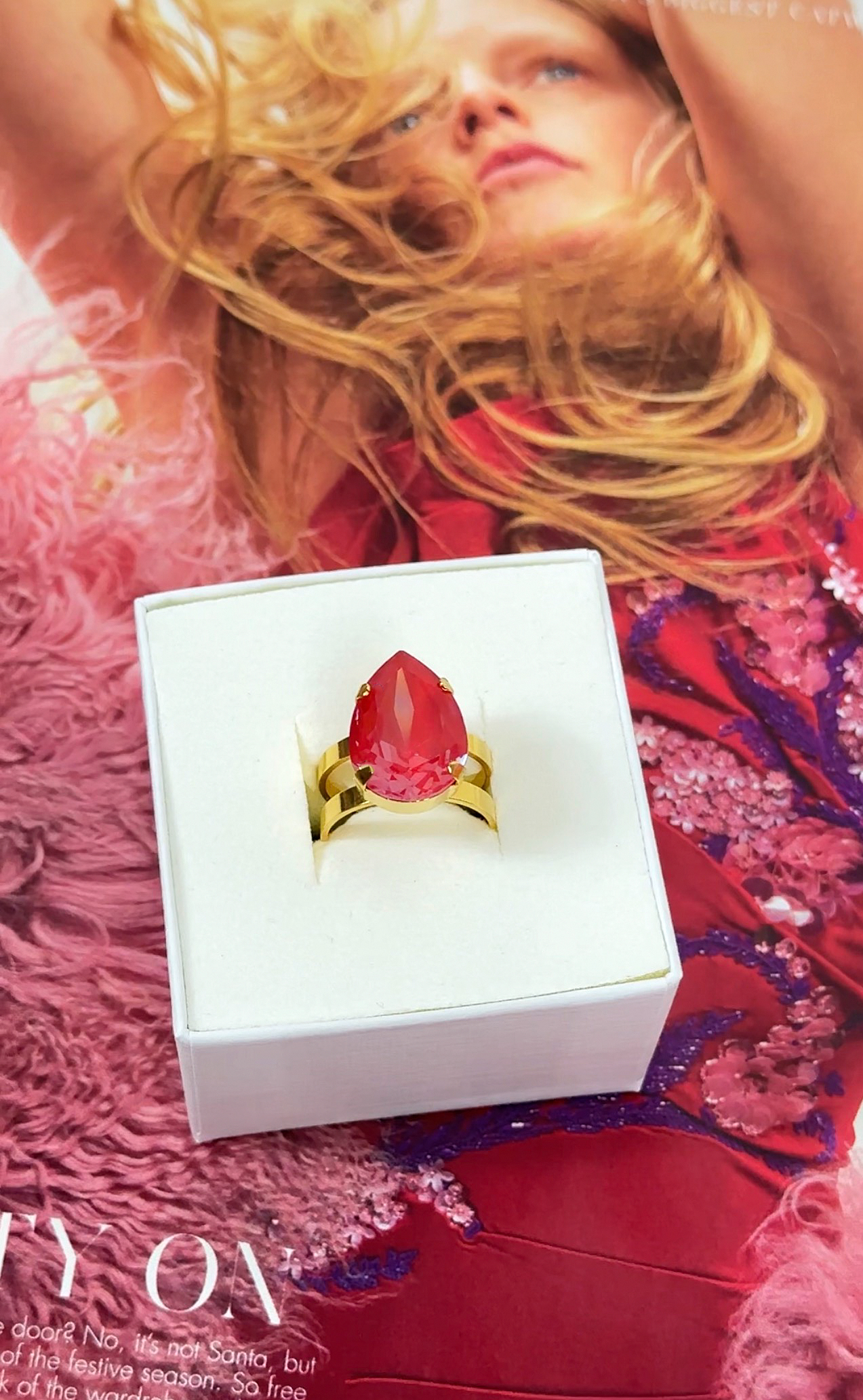 Ring Khloe Double Band Drop Poppy Red Gold